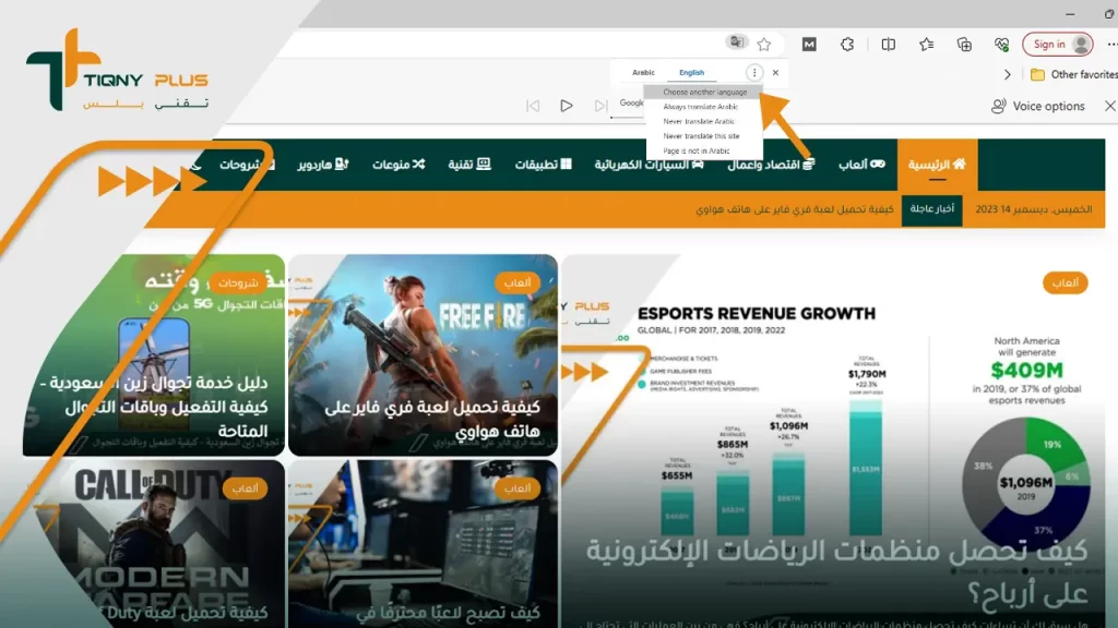 خيارات تغيير لغة الموقع